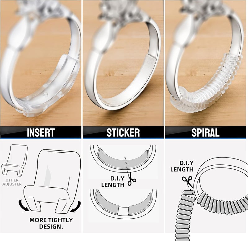 Omilly Ring Sizer Adjuster for Loose Rings, 64-Piece Set with 3 Types (Spiral Coils, Ring Guards, Sizing Strips) Fits Ring Widths 1-10mm, Invisible Resizing Solution for Women & Men - Image 5